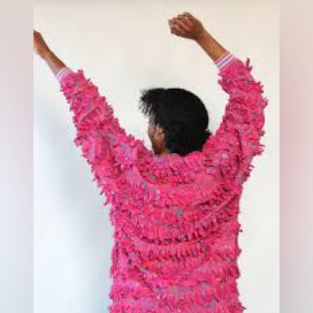 Vintage Paula Sweet Cotton Fringe  Vibrant Textured Pink and Blue Sweater🌸